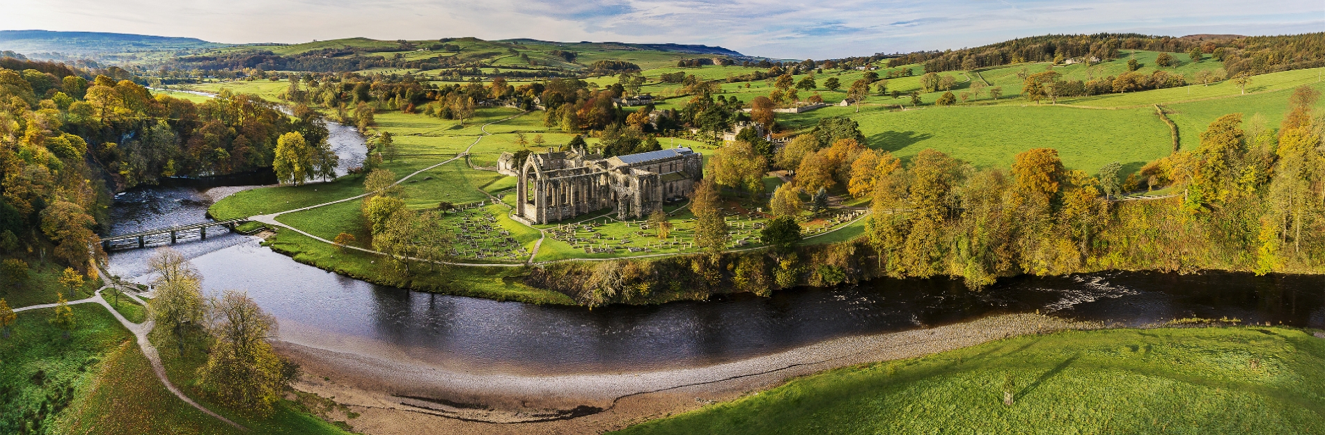 Aerial view of Bolton Abbey